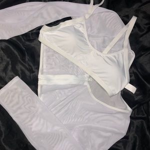Two Piece swimsuit with white mesh cover up (new)